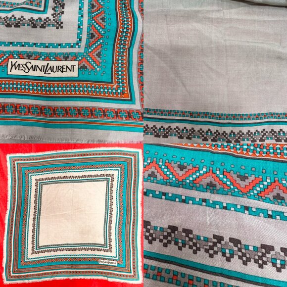Vintage Yves Saint LaurentL scarf  cotton/ silk  31" gray dust green (25) - Picture 7 of 14